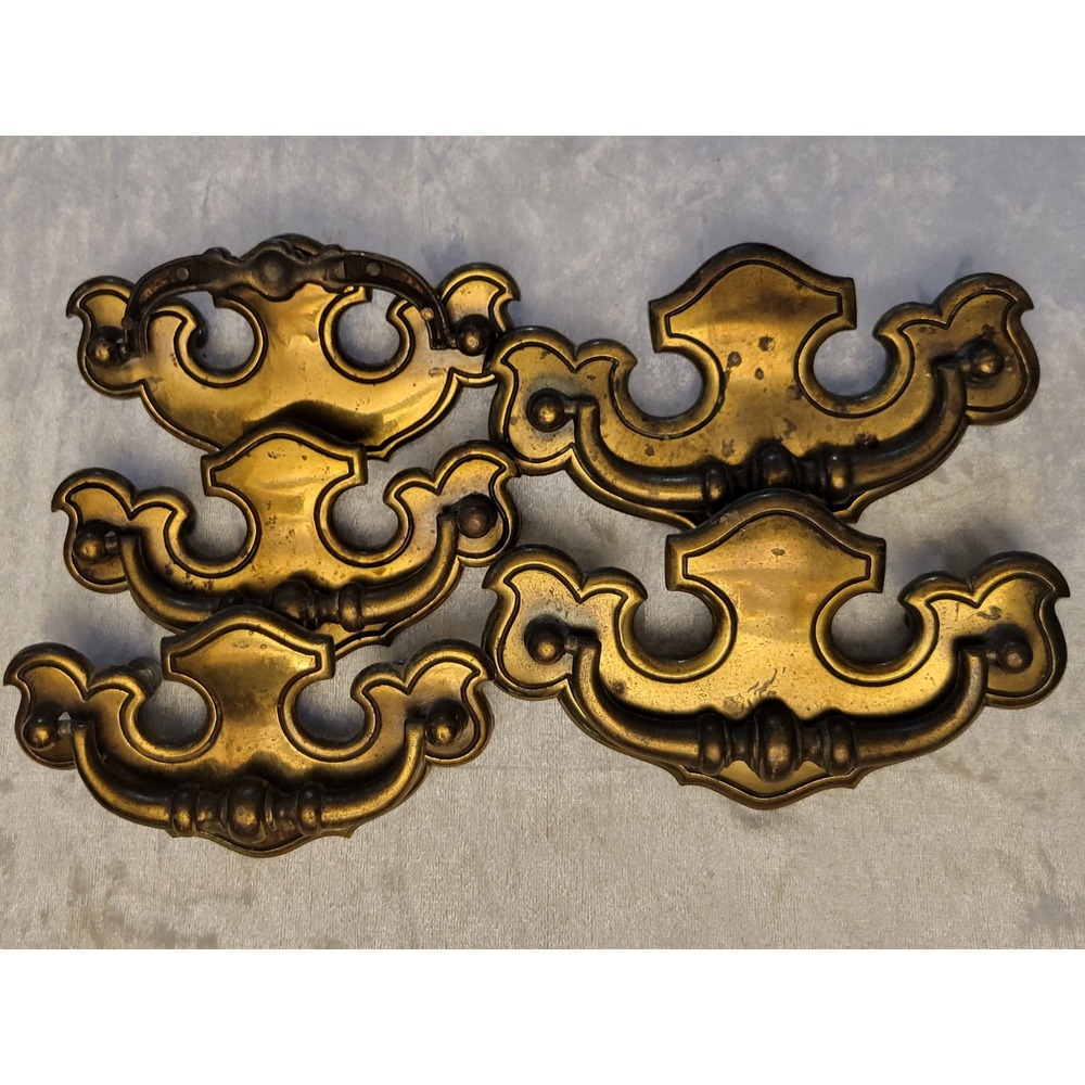 5 Vtg Brass Batwing Drawer Pulls Chippendale Style B-308-0 & B-307-0